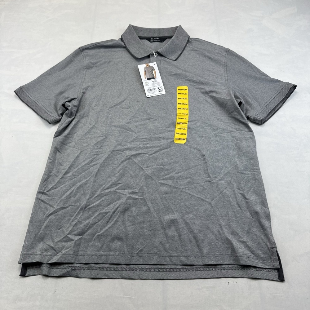 Member's Mark Mens M Gray Stretch Cotton Pique Short Sleeve Polo Shirt NWT